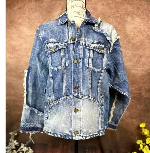 Free People X Sandrine Rose Patchwork Oversize Denim Trucker Jacket