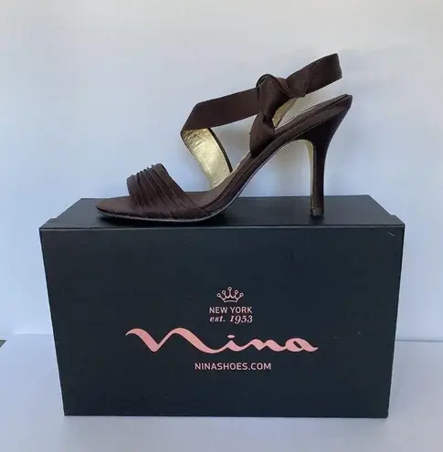 Nina Sandals Brown Size 6.5 Satin Evening Semi Formal Wedding Bridal w/Orig Box