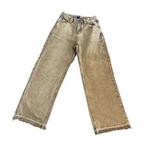 Aelfric Eden Jeans Women’s 30 x 29 Beige Loose Straight Fringe Hem Denim Pants