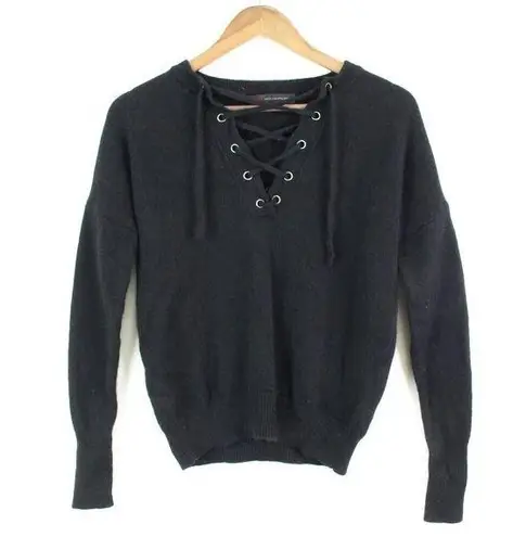 360 Cashmere  x Rocky Barnes Dylan Lace Up V-Neck Cashmere Sweater Black Size S