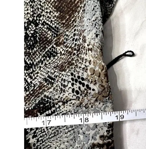 JBS Sheer Faux Wrap Style Dress Bow Ribbon Belt Snake Print Browns Y2K VNeck 14W Brown