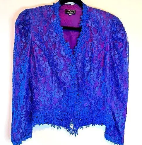 Vintage 80s Size 13/14 Cachet by Bari Protas Lace Embellished Victorian Jacket Purple