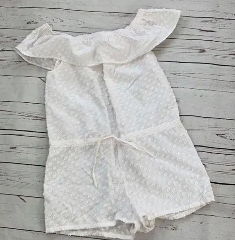 Madewell  White Off the Shoulder Swiss Dot Shorts Romper Size Small