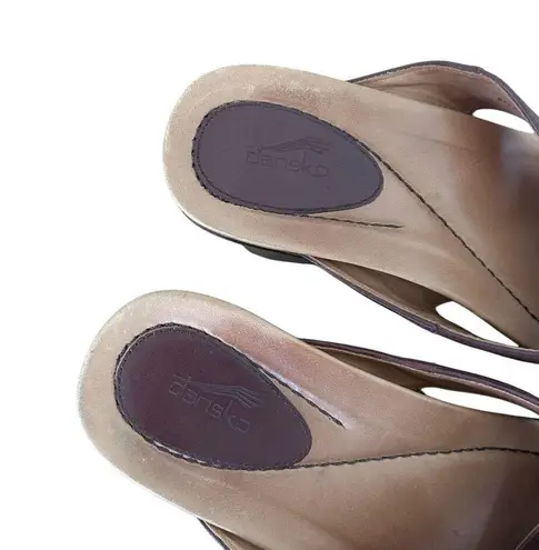 Dansko Neeci Brown Leather Linen Heels Slide Sandals Sz 39
