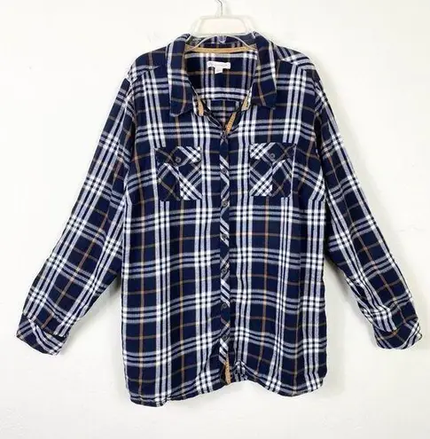 Dress Barn DB  Navy & White Plaid Long Sleeve Button Up Shirt Size 2X