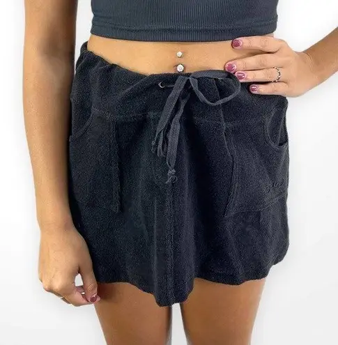 Bebe 00s  Vintage Y2K Black French Terry Drawstring Mini Skirt