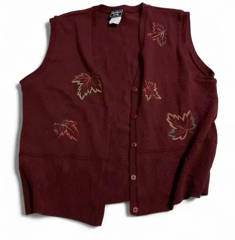 Southern Lady Vest Womens XL Burgundy leaf Applique vintage embroidered Red