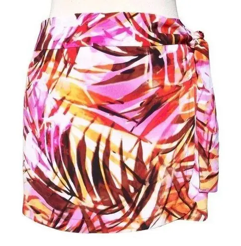 Cache  Multi Color Short Skort Wrap Skirt Self Belt Tropical Palm Stretch $88 NWT - Image 1