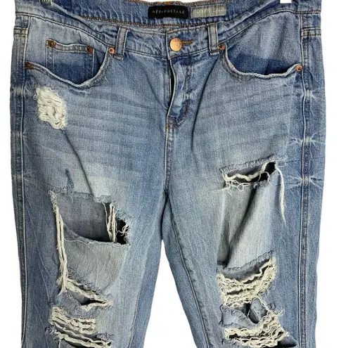 Aeropostale  Destroyed Boyfriend Jeans 10 Med Wash Cropped Distressed Mid Rise