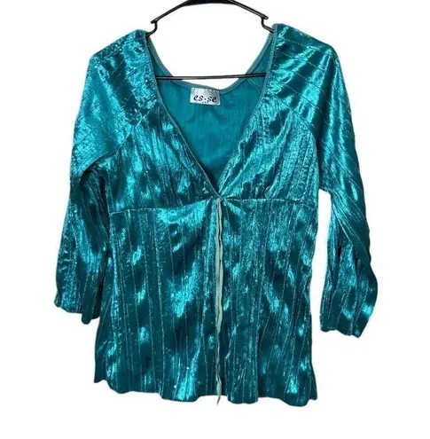 Vintage es.se Y2K Green Velvet Milkmaid Long Sleeve Top Size undefined