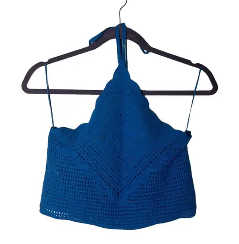 Mango MNG  SZ S blue crochet halter cropped top