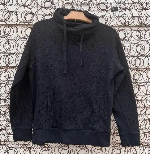 prAna  black cowl neck hoodie sweatshirt with crochet lace overlay detail medium