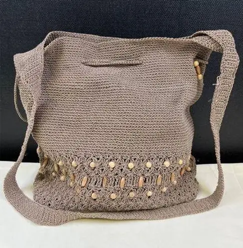 Handmade Vintage Women's Beige Bucket Shoulder Bag SKU 5180
