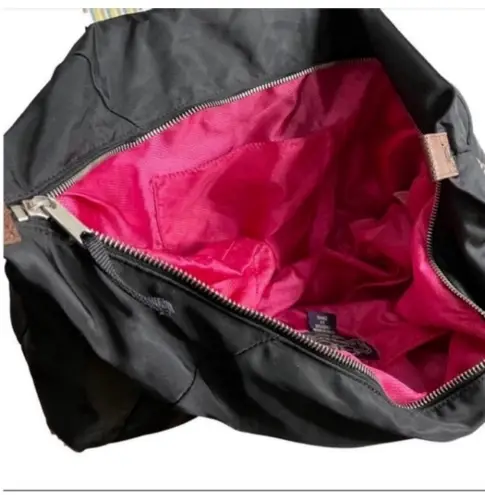 Mini Apres Midi De Chien Un Après-Midi De Chien Stylish Black Nylon Medium Tote with Adjustable Striped Straps