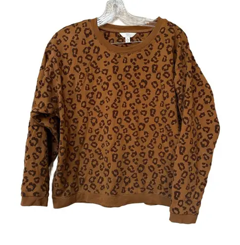 Time and Tru Leopard Print Sweatshirt Small Brown