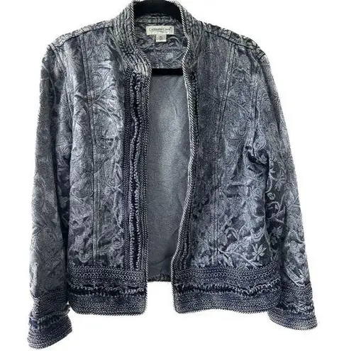 Coldwater Creek Shiny Border Trim Jacquard Brocade Tapestry Open Jacket Petite L