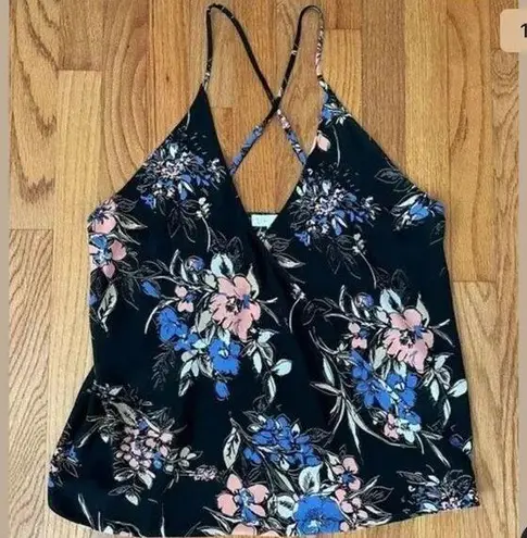 Leith  Cross back blue black floral cami tank top