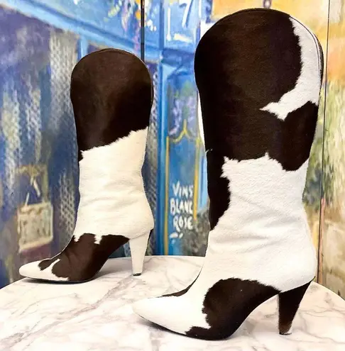 ANINE BING Jolene Boots Leather Pony Calf Hair Cowboy Western B&W Size 39 GUC