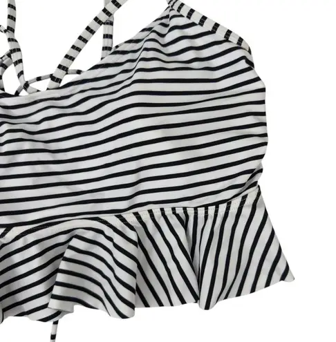 COCOSHIP NWT Black Stripe Corset Tie Back Flounce Bikini Top Boho Retro Size 16