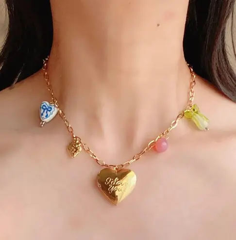 Handmade vintage cottage retro boho fairy coquette style quality material mix gold tone stainless steel necklace🩷