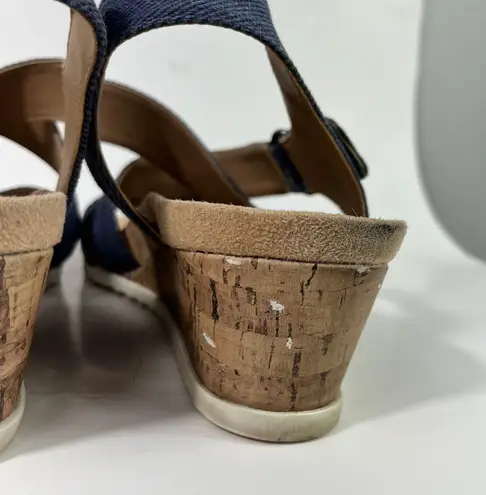 Life Stride Velocity 2.0 Blue Strappy Comfort Cork Wedge Platform Sandals