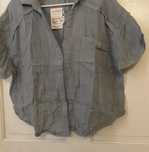 We The Free FREE PEOPLE Full of Light Blue Short Sleeve Crop Top $88 NWT L M S XS