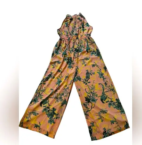 ASOS DESIGN Maternity Chiffon Gathered Waist Halter Jumpsuit In Floral Print 12 Orange Size undefined