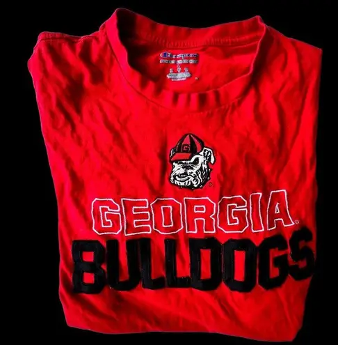 Champion Vintage  Georgia Bulldogs T Shirt Large Red Short Sleeves Embroi…