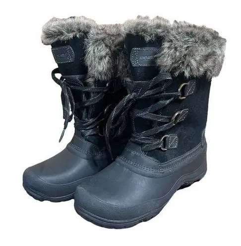 Khombu Slope Winter Boots Women's Ladies Size 11 Waterproof Suede Faux Fur Black