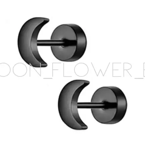 16g Tiny Black Moon Flat Back Earrings