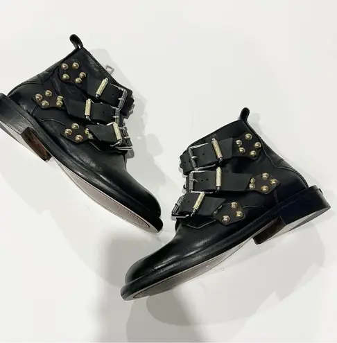 Zadig & Voltaire Zadig Voltaire Laureen Buckle Leather Studded Ankle Boot Black Size 36 US 5