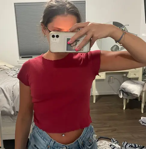 Brandy Melville Red Lettuce Trim Crop Top