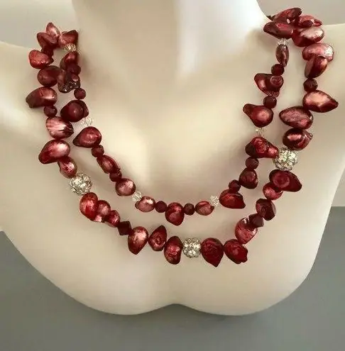 Vintage Cranberry Glass Sterling Silver Toggle Clasp Necklace Red