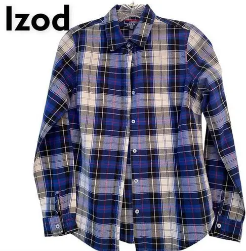 IZOD Blue & White Plaid Long Sleeve Button Up Shirt XS