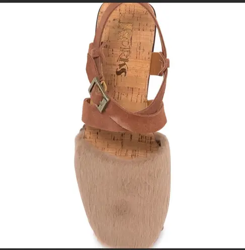Kork-Ease KORKS Wendy Faux Fur Taupe Rust Brown Clog Heels NWT