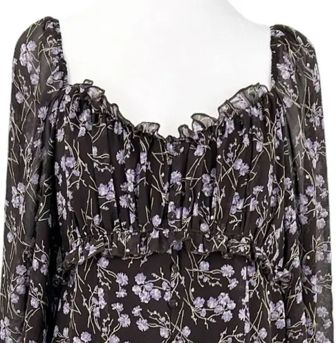 143 Story By Line Up Sz M Floral Maxi Brown Lavendor Front Slit Dress