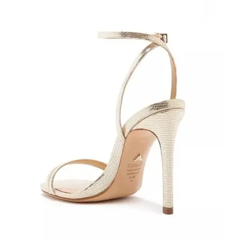 Schutz Women’s Leather Altina Gold High Ankle Wrap Embossed Stiletto Heels 8.5