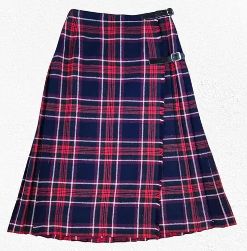90s Vintage Navy Red Tartan Archie Brown Scottish Tartan Wool Kilt Skirt Size 8