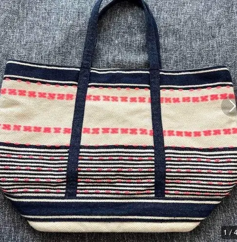 Gap  Handwoven Tote Bag with Red and Blue Patterns thumbnail 1