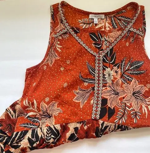 Patrons of Peace sleeveless embroidered floral ruffle hem boho tank, size medium
