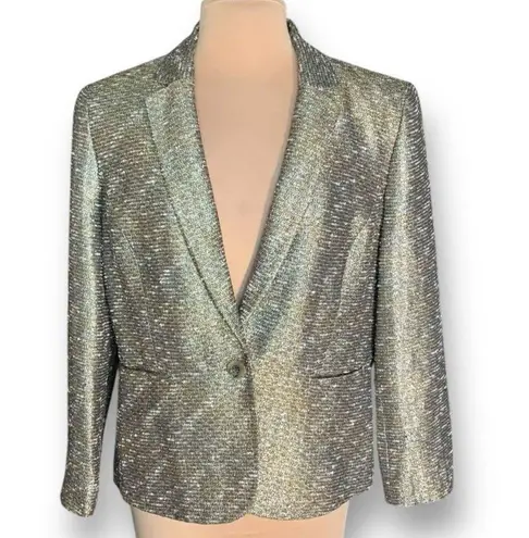 Vintage Anne Klein Metallic Gold Tailored Blazer Jacket Button Front Festive Size 16