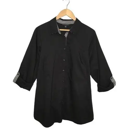 Zac and Rachel New Buffalo Plaid Contrast Long Tab Sleeve Button Down Tunic L