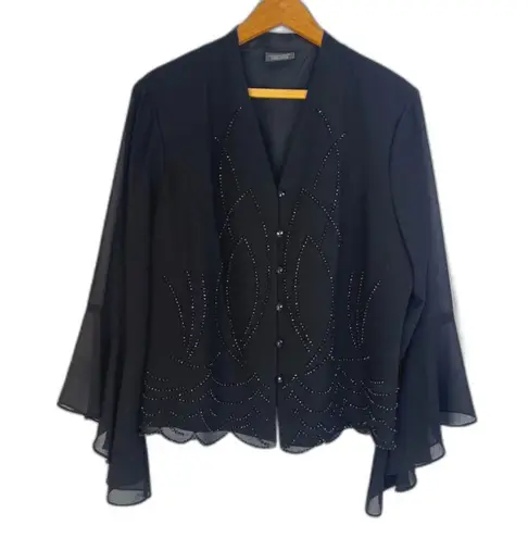 Dressbarn Collection Beaded Embellished Bell Cuff Dressy Cocktail Jacket SZ 16W Black