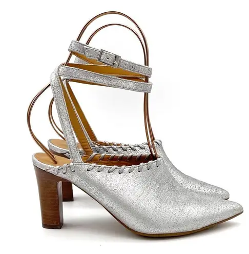 Sundance Jacinda Shoes Metallic Silver Ankle Wrap Heels Women’s Size 36 | US 6