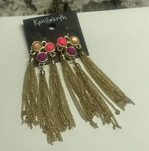 NWT Kenilworth Pierced Dangle Earrings Chain / Pink / Gold Tone