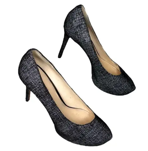 Nine West  Juliette Black Speckled Denim Metallic Suede Heels