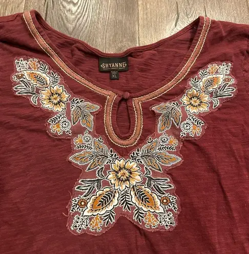 Shyanne Blouse Top Long Sleeve Peasant Boho Western Cowgirl Embroidered Rodeo XL