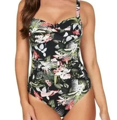 Nip Tuck Swim One Piece Floral Tummy Control Swimsuit US 10 Summer Vacation Black
