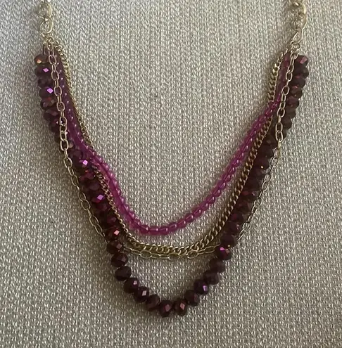 Purple and gold, multi strand, beaded necklace, artsy BoHo