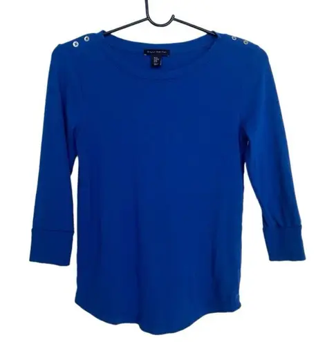 Willi Smith Women’s Blue Long Sleeve Top Size M | Button Shoulder Detail
